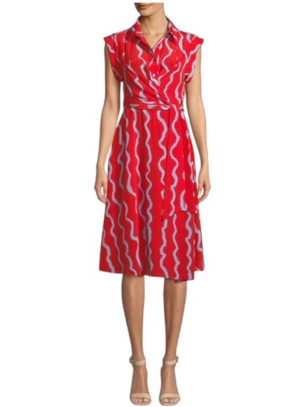 Diane Von Furstenberg Avery Tie Front Silk Print Wrap Midi Dress Red Size 10